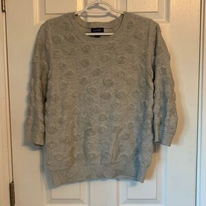 Lord & Taylor textured grey sweater 3/4 length sleeves medium